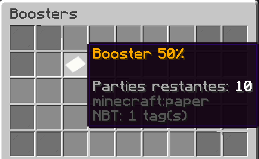 Résultat de la commande /booster dans une partie