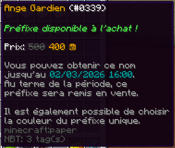 Exemple d'un préfixe unique disponible à l'achat